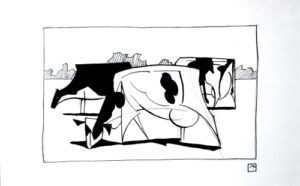 Pen-and-ink-drawing-cow-