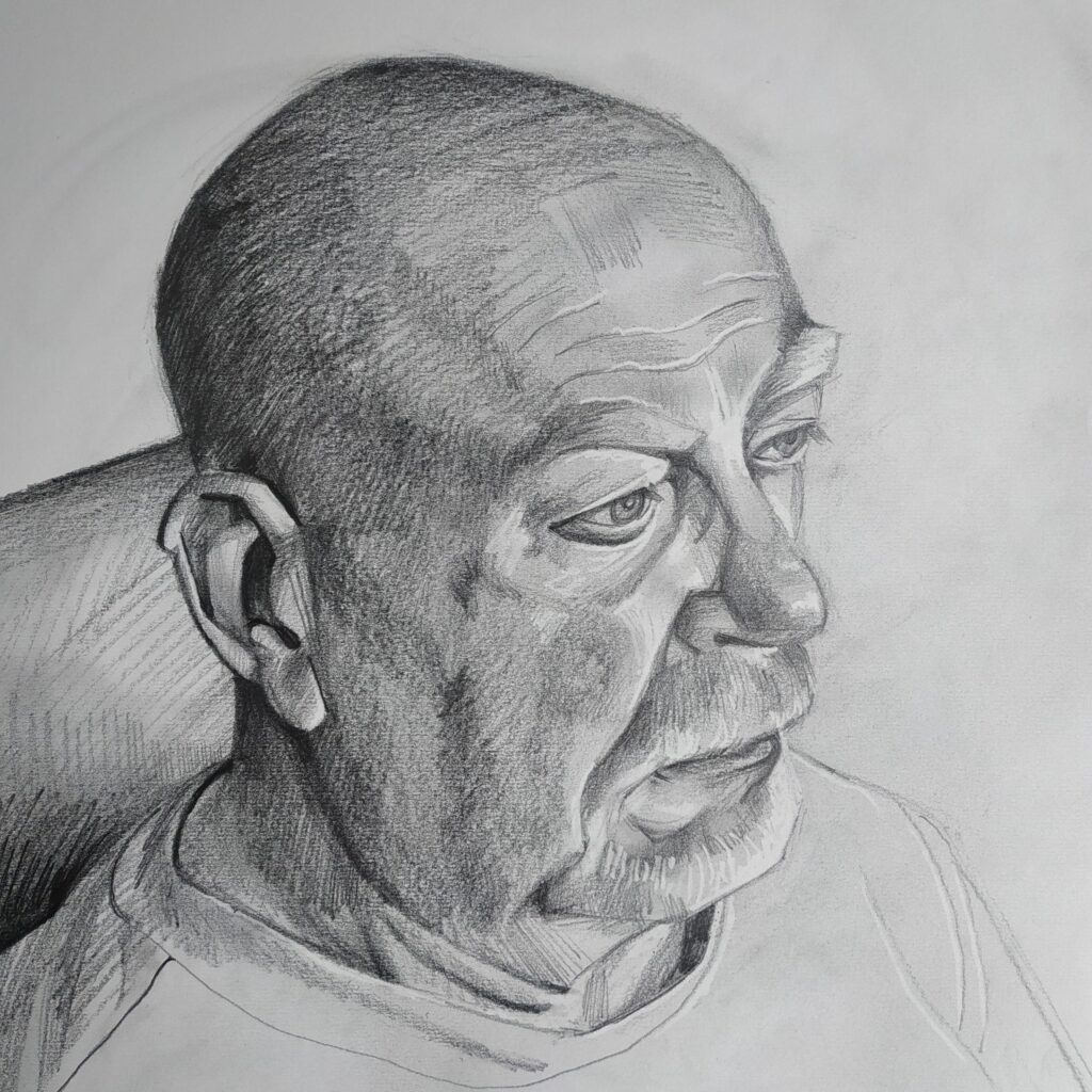 Live portrait practice with Paul J (graphite on A3 paper 42 x 29cm in 2 hours).